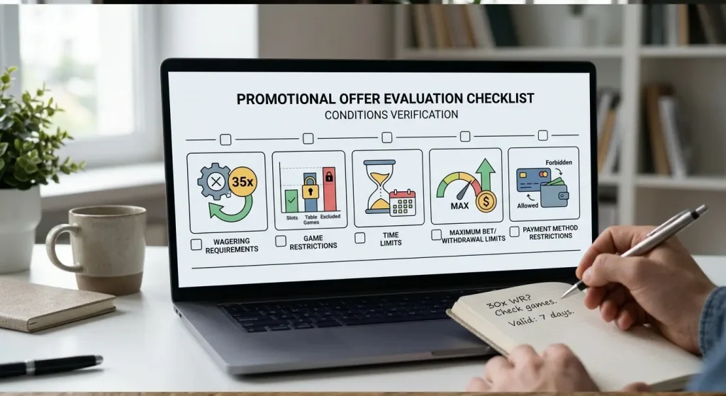 Redactionele checklist voor het controleren van casino-bonusvoorwaarden zonder promotionele bedragen